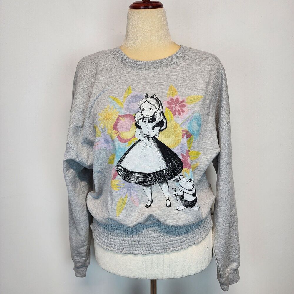 Womens Alice in Wonderland Sweatshirt Size XXL Elastic Hem Twee Fairy Kei Disney